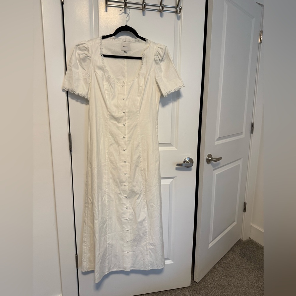 Reformation Cream Long Sleeve Button-Down Dress